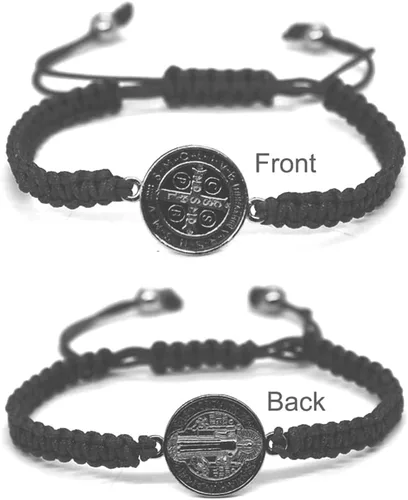 Vista 2 de Pulsera hecha a mano de San Benito, Virgen María, Cruz para mujeres y hombres, cuerda trenzada roja y negra, regalos católicos, joyería religiosa