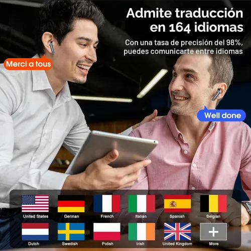 Vista 2 de Auriculares de traducción AI en tiempo real 165 idiomas 6 modos Sin Negro