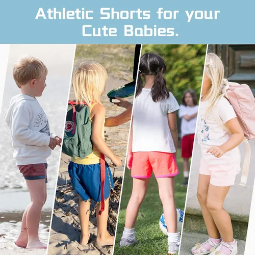 Vista 4 de JOCMIC Pantalones cortos deportivos para niñas, paquete de 3 pantalones cortos para correr, pantalones cortos de entrenamiento para niños