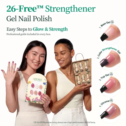 Vista 7 de APUREE Juego de esmaltes de uñas de gel fortalecedores: 64% de base biológica certificado por USDA, esmalte de gel Sheer Pink Nudes Fortalecedor