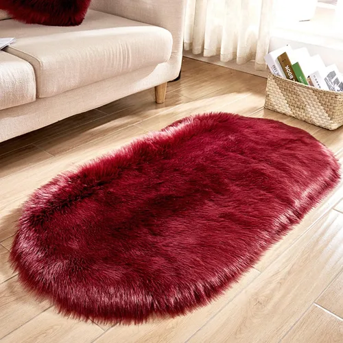 Vista 15 de CHITONE Alfombra ovalada de piel de oveja sintética, grande y larga, manta decorativa de piel sintética para cama, alfombra, tapete para sofá, Beige