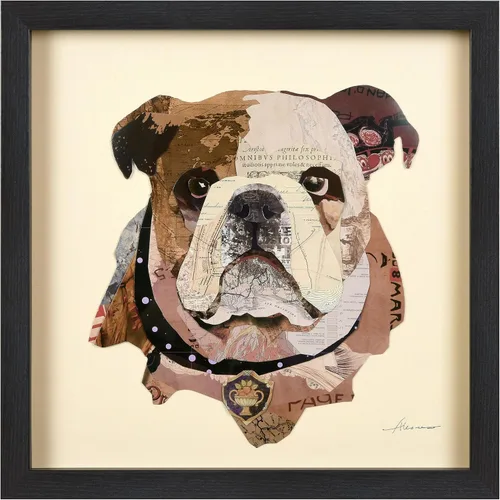 Vista 17 de Empire Art Direct Alex Zeng - Papel gráfico enmarcado con collage dimensional de bulldog francés bajo vidrio, listo para colgar, 17 x 17 pulgadas