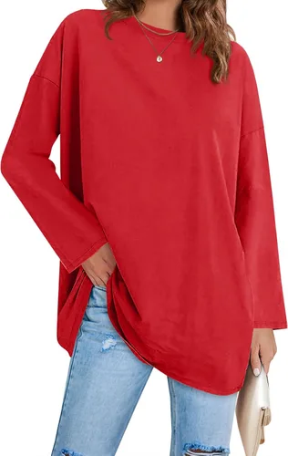 Vista 71 de Fisoew Camisetas de manga larga para mujer, holgadas, casuales, con cuello redondo, blusa suave