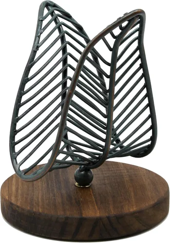 Vista 10 de OwlGift Servilletero moderno independiente con hoja de metal de bronce y diseño de base de madera marrón, dispensador de pañuelos de mesa