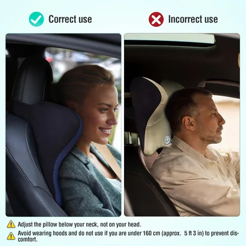 Vista 4 de Almohada para el Cuello del Asiento de Coche para Conducir, Almohada de Reposacabezas de Espuma Viscoelástica Suave con Correa Ajustable y Funda