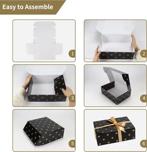 Vista 8 de Hoikwo Paquete de 18 cajas de regalo de lujo de 12 x 9 x 4 pulgadas, color negro, a granel, vacías para regalos del día de la madre, cajas de regalo