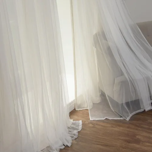 Vista 2 de Best Home Fashion Juego de 2 cortinas superpuestas de lino sintético de tul transparente con bolsillo para barra, filtro de luz, para sala de estar