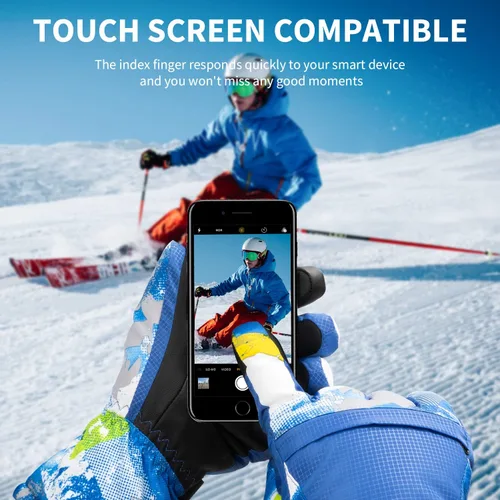 Vista 2 de BOSONER Guantes de esquí y snowboard, guantes cálidos impermeables de invierno, guantes de nieve para clima frío para hombres, mujeres, niños