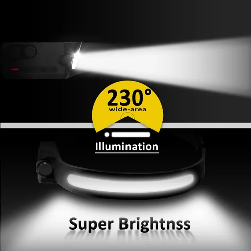 Vista 6 de Linterna frontal LED recargable con sensor de movimiento, lámpara de cabeza USB, cómoda diadema con haz ancho, 5 modos, 350 lúmenes, linterna ultra
