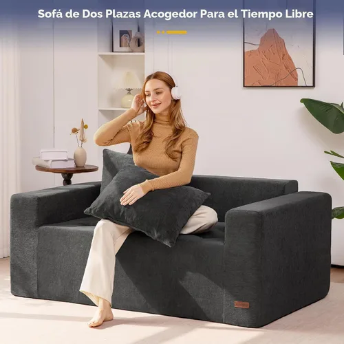 Vista 3 de MAXYOYO Sofá modular de 61 pulgadas, sofá biplaza sin hueso con asiento profundo, tapizado de felpilla, cómodo sofá para sala de estar, no requiere