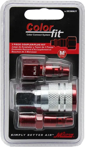 Vista 3 de Milton "ColorFit by Milton Kit de acoplador y enchufe (estilo M, rojo) - 1/4 pulgadas NPT (3 piezas)" (S-303MKIT)