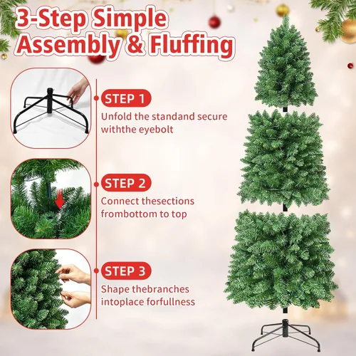 Vista 5 de Árbol de Navidad preiluminado de 6 pies, 190 LED duales, 10 modos de luz, 610 puntas, árbol de Navidad artificial delgado