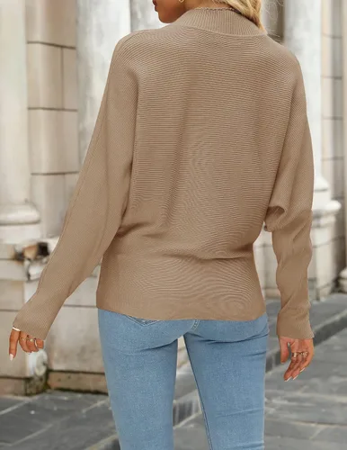 Vista 3 de ZESICA Suéter de manga larga de murciélago para mujer, de punto acanalado, casual, suave, para otoño