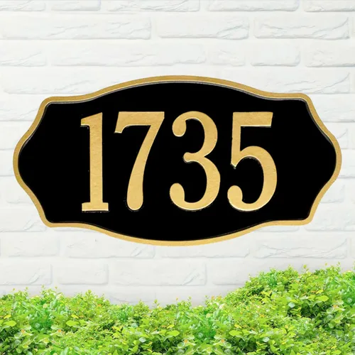 Vista 27 de Placa de dirección de metal personalizada, señales de números para placa de pared de casa, señal de dirección con nombre de calle, números de casa