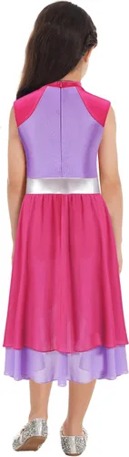 Vista 2 de Vestido de baile lírico de alabanza con dobladillo envuelto en niveles sin mangas con bloques de color para niñas