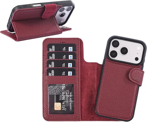 Vista 20 de HARDISTON Funda de piel auténtica hecha a mano compatible con iPhone 11 Pro de 5.8 pulgadas, funda magnética desmontable con tarjeteros - bordes