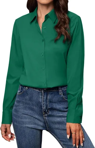Vista 32 de Camisas con botones para mujer de ajuste clásico, camisa de vestir, camisa de trabajo, de negocios, casual, de manga larga, blusa, tops
