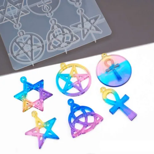 Vista 8 de Molde de resina con colgante de amuleto espiritual para bricolaje con forma de estrella y pentagramas