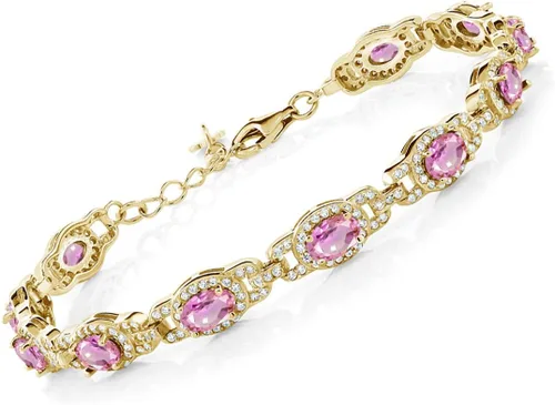 Vista 14 de Gem Stone King Oval Halo Gemstone Tennis Bracelet Nano Esmeralda