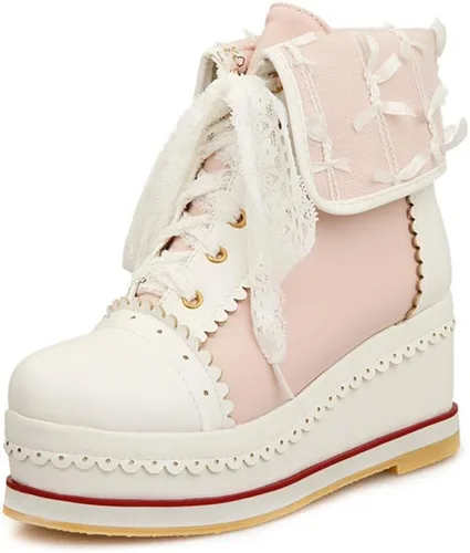 Vista 3 de HILIB - Botas Lolita para mujer, botas con plataforma para cosplay