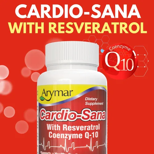 Vista 2 de Arymar Suplemento Cardio-Sana, Co-Enzima Q-10 100 mg, Resveratrol 300 mg, 60 Cápsulas