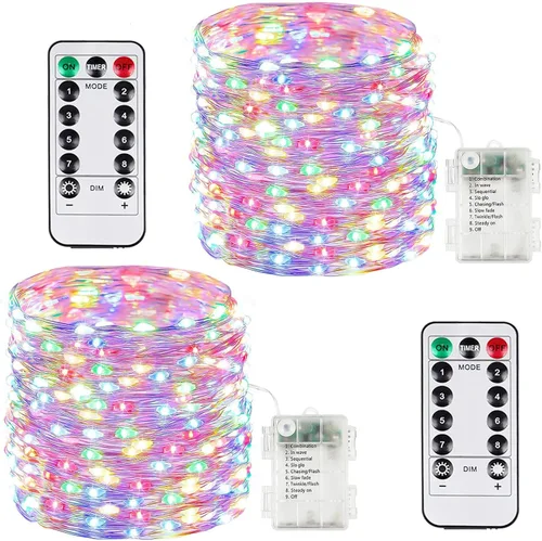 Vista 36 de Serie de luces LED RGB parpadeantes que cambian de color, funciona con pilas, para decoración de interiores y exteriores, con temporizador y control