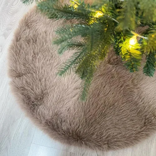 Vista 16 de Falda de Árbol de Navidad de 24 Pulgadas - Falda de Árbol de Piel Sintética Esponjosa Beige Blanca, Decoración Navideña de Felpa de Color Toka