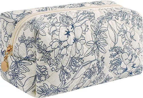 Vista 31 de Bolsa de maquillaje de viaje para mujeres y niñas, bolsa de maquillaje con cremallera, flores florales, organizador de maquillaje, bolsa de tela