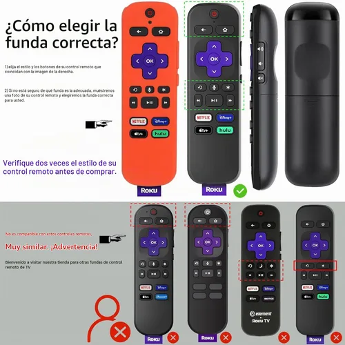 Vista 7 de Pinowu - Funda protectora de silicona compatible con el control remoto de voz Roku, antideslizante a prueba de golpes, compatible con el mando a