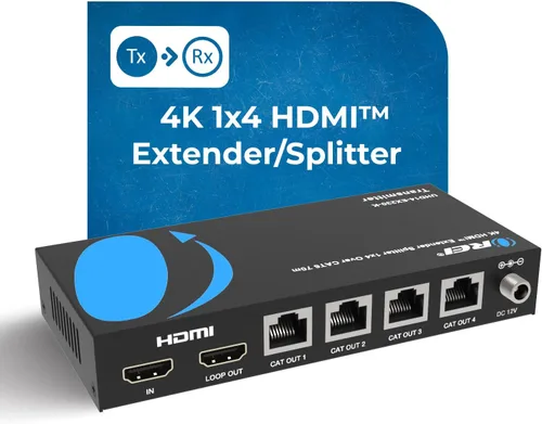 Vista 9 de OREI Divisor extensor HDMI 4K 1x4, cable múltiple a través de un solo cable CAT6/7 4K @60Hz 4:4:4 HDCP 2.2 con gestión EDID, hasta 230 pies, bucle
