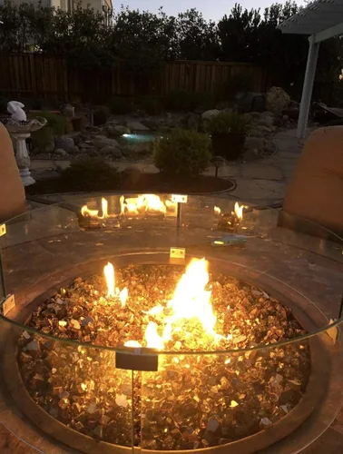 Vista 4 de AMS Chimenea redonda de 32 pulgadas, protector contra el viento de vidrio Panel protector de llama de vidrio templado transparente. Resistente al