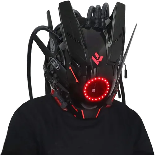 Vista 4 de Casco gótico punk para hombre, máscara futurista de motocicleta, máscara de cosplay, Halloween, fiesta, accesorios de música