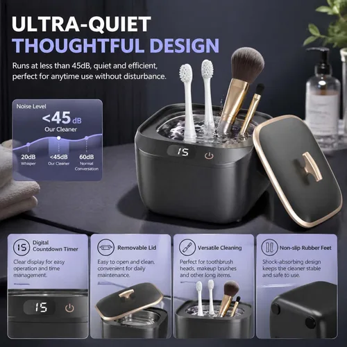 Vista 4 de Limpiador ultrasónico de retenedores – Máquina limpiadora de retenedores de 48 kHz para dentaduras, protectores bucales, alineador, cabezales