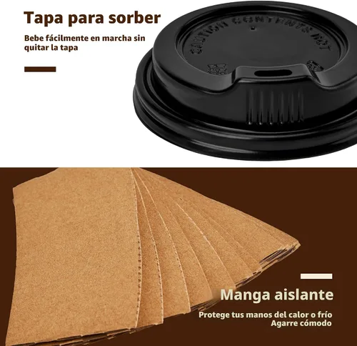 Vista 3 de YEEHAW - Paquete de 50 tazas de café de 12 onzas con tapas y fundas Mangas Kraft blancas