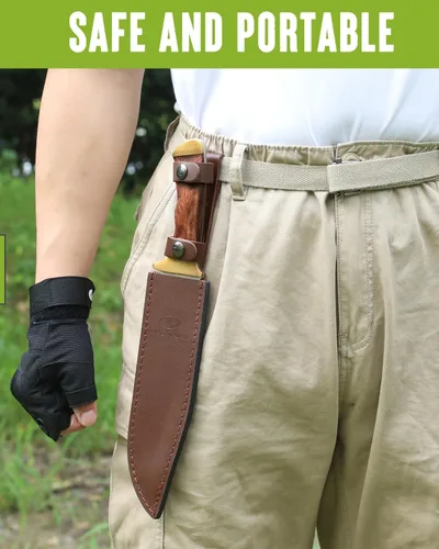 Vista 6 de Mossy Oak - Cuchillo Bowie de 14 pulgadas, mango de madera, cuchillo de caza Hoja fija de espiga completa, funda de cuero, cuchillos de caza