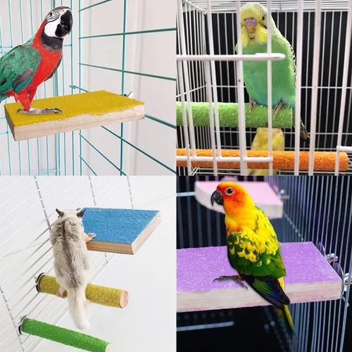 Vista 3 de 5pcs Bird Perch Stand Plataforma Madera Natural Periquito Juguetes Jaula