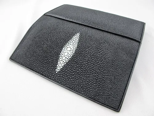 Vista 2 de Pelgio Cartera de embrague de piel auténtica de Stingray para mujer, Negro