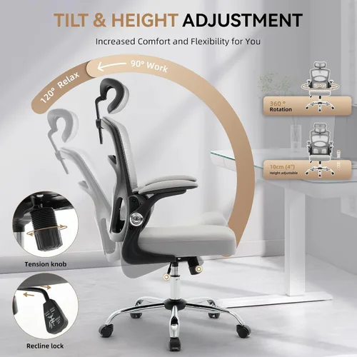 Vista 4 de Ergonomic Office Chair with Lumbar Support & Adjustable Headrest, High Back Mesh Computer Chair 360° Swivel Rolling Desk Chair Swivel Desk Chair for