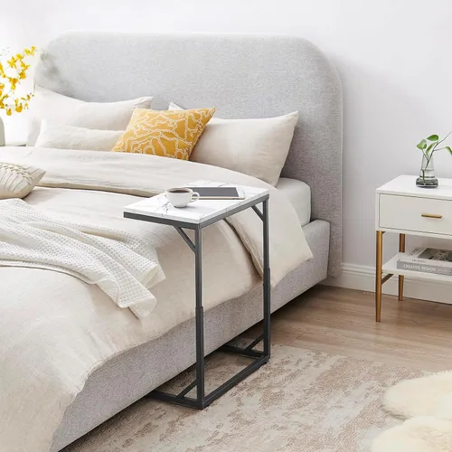 Vista 4 de Mesa auxiliar en forma de C, mesa de sofá pequeña con marco de metal, mesa auxiliar de altura ajustable para sofá, sala de estar, dormitorio, mesita