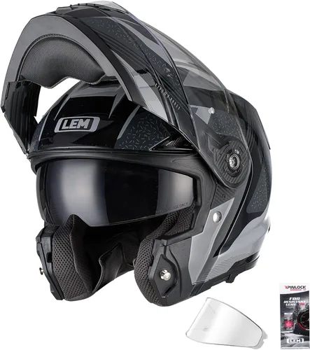 Vista 16 de LEM Cascos modulares de motocicleta de fibra de vidrio, casco de motocicleta de cara completa abatible para excursiones, certificado por DOT, visera