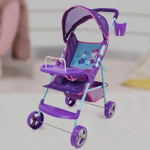 Vista 2 de 509 Tripulación: Cochecito de muñeca sirena – Juego de simulación para niños, toldo y portavasos, fácil de plegar almacenamiento y viajes, se adapta
