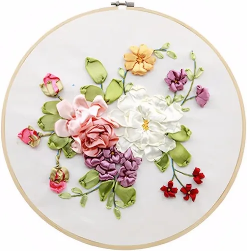 Vista 10 de Gogobear Kit de flores de bordado de cinta para principiantes y adultos, hecho a mano, decoración de pared, imágenes colgantes en 3D