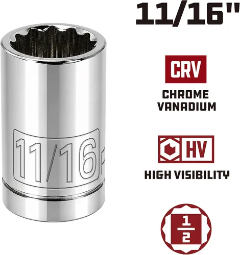 Vista 2 de Powerbuilt 642303 1/2" Dr. 12 Pt. SAE Socket estándar, 11/16