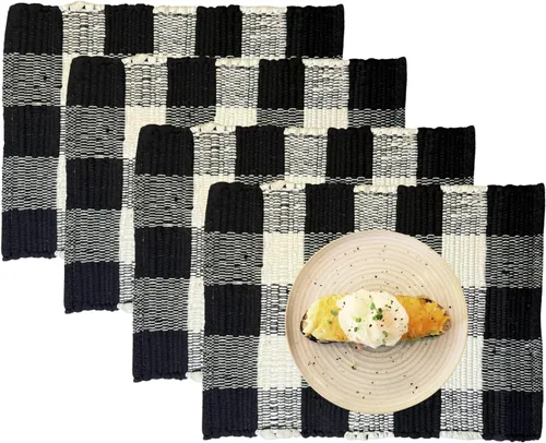 Vista 10 de Perilla Home Juego de 4 manteles individuales de algodón para mesa, cocina, comedor, decoración del hogar, manteles individuales rectangulares