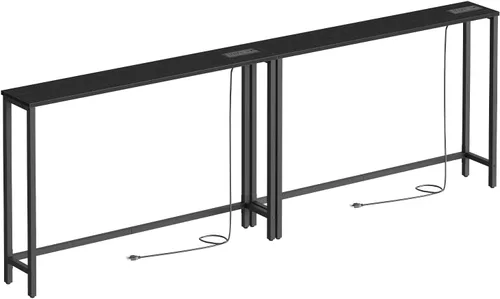 Vista 10 de HOOBRO - Mesa de consola delgada de 47.2", con tomas de corriente, mesa detrás del sofá de 5.9" con estación de carga, mesa de sofá estrecha, mesa