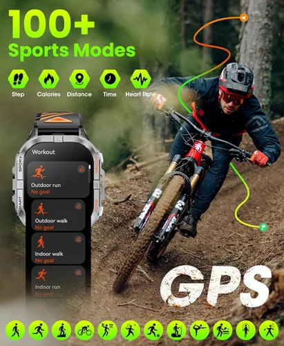 Vista 8 de Reloj inteligente militar para hombre con GPS incorporado con linterna LED y brújula, relojes inteligentes tácticos AMOLED de 2.13
