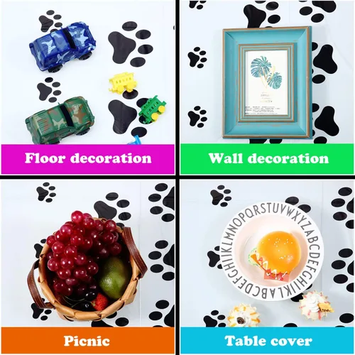 Vista 3 de Tatuo 2 manteles con estampado de patas, decoración de cumpleaños de perro, funda de mesa de plástico con diseño de pata de gato, desechable, Negro