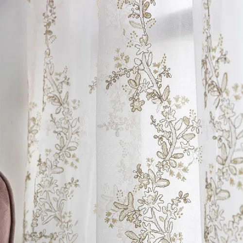 Vista 6 de Amidoudou 1 par de cortinas de tul bordadas de lujo para sala de estar, boda, cortinas transparentes con flores doradas 3D (blanco, 51 x 84 pulgadas)