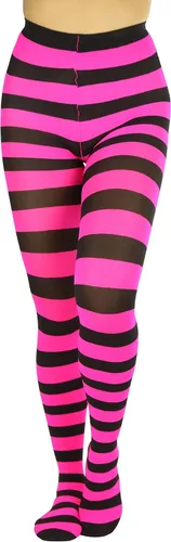 Vista 15 de ToBeInStyle Medias de contraste de rayas horizontales anchas para mujer, medias opacas Negro y rosa muñeca