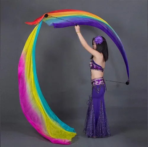 Vista 2 de KIKIGOAL 2pcs 2.5x0.9M/98.43"x35.43" velo de seda de baile multicolor Poi